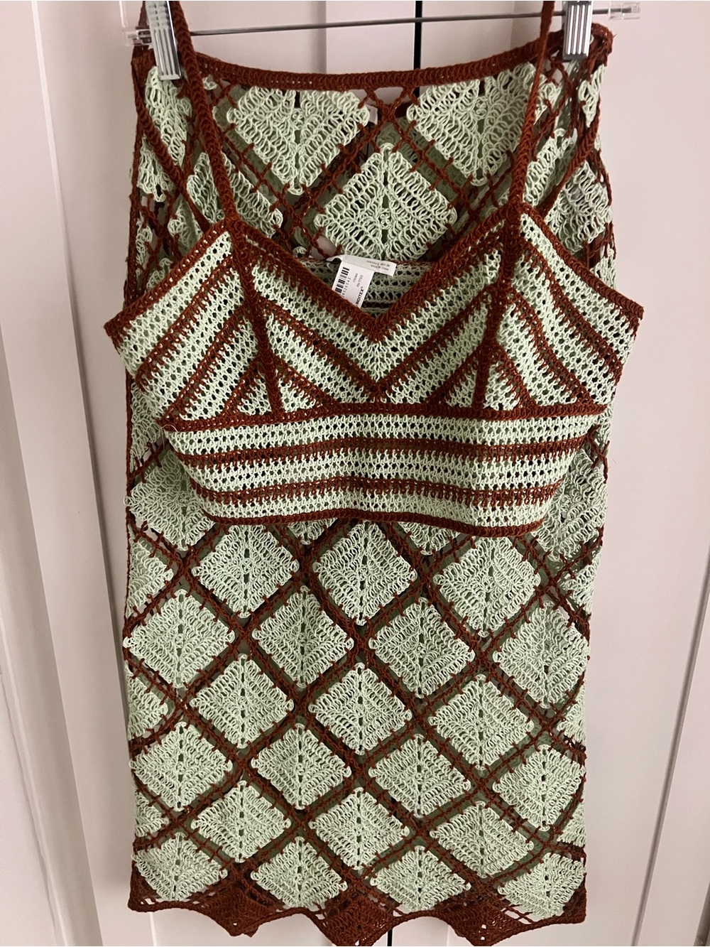 Zara Crochet Midi Skirt in Cream and Brown Diamond Pattern - Picture 3 of 7